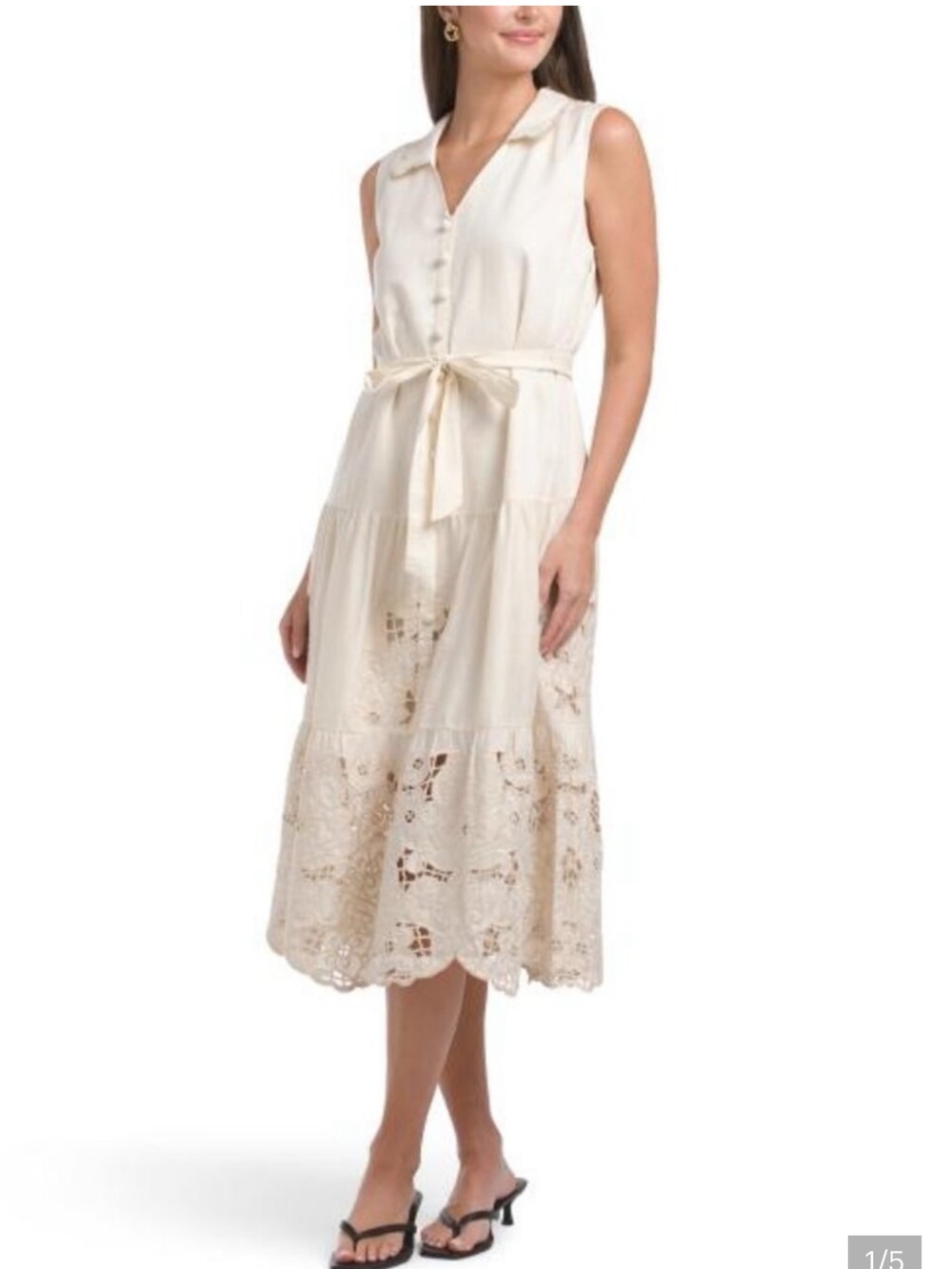 Elie Tahari 🔥Linen Blend Eyelet Embroidered Tiered Dress!
